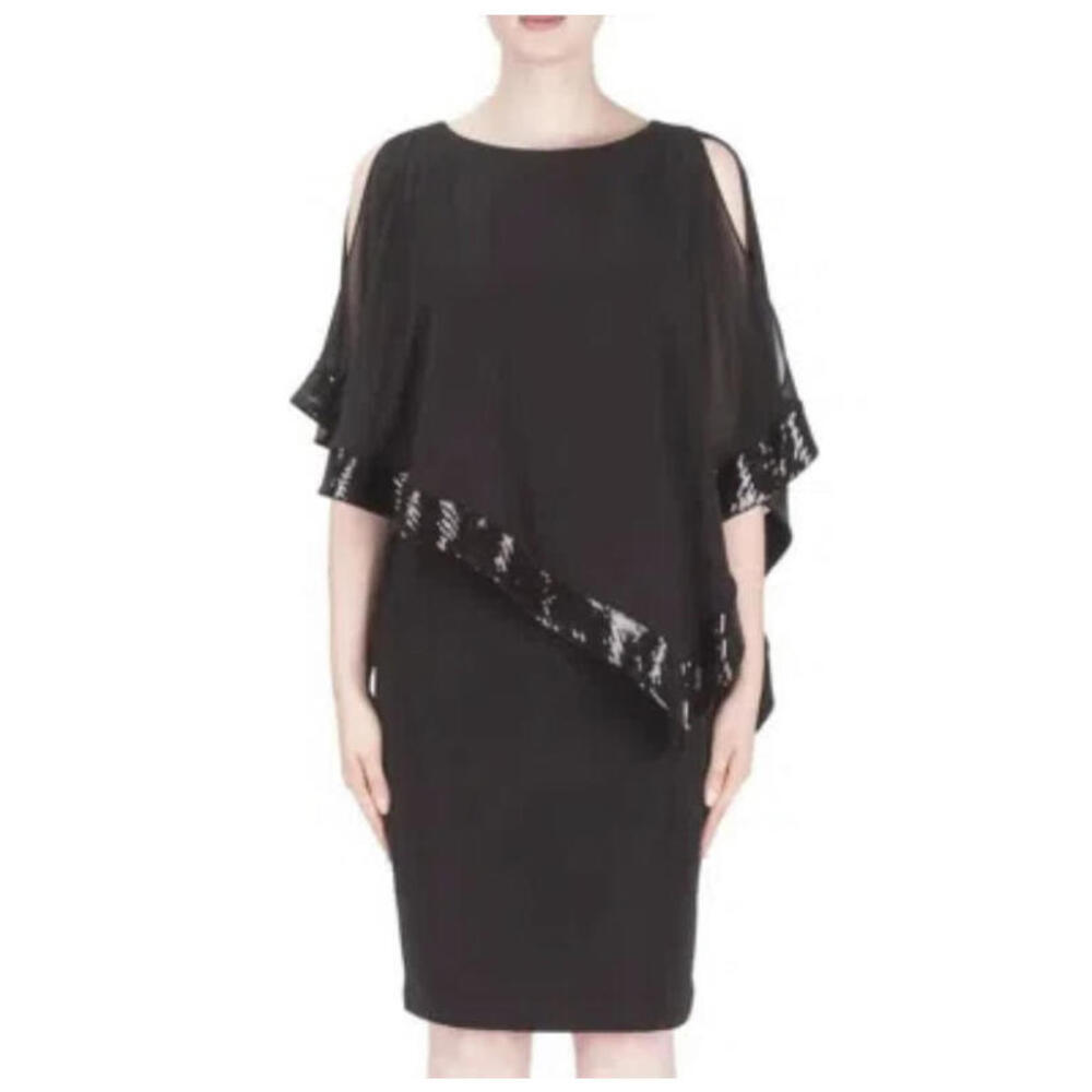 XSCAPE black sequin drape knee length formal dress sz 4p